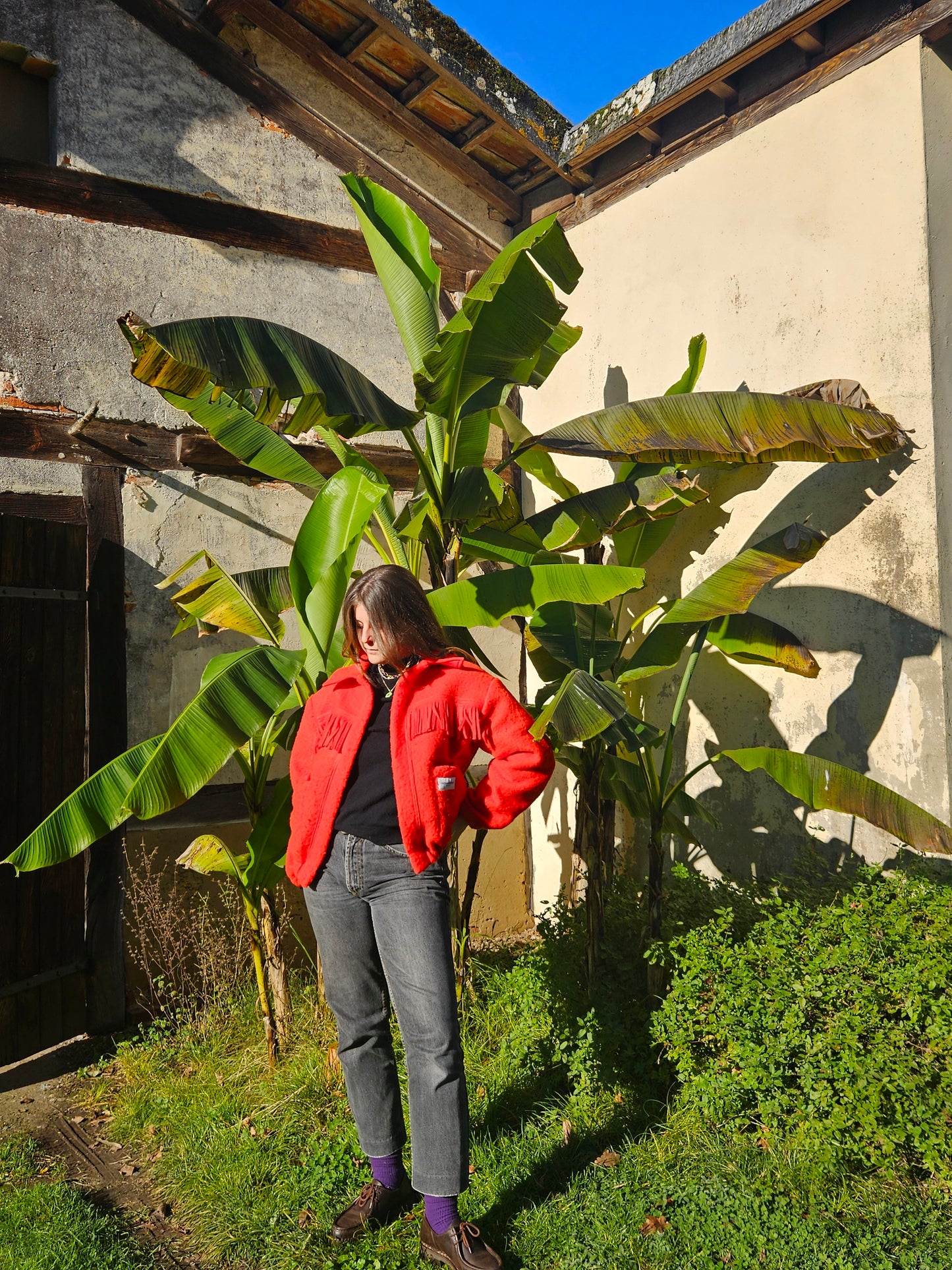 Veste couverture bomber à franges