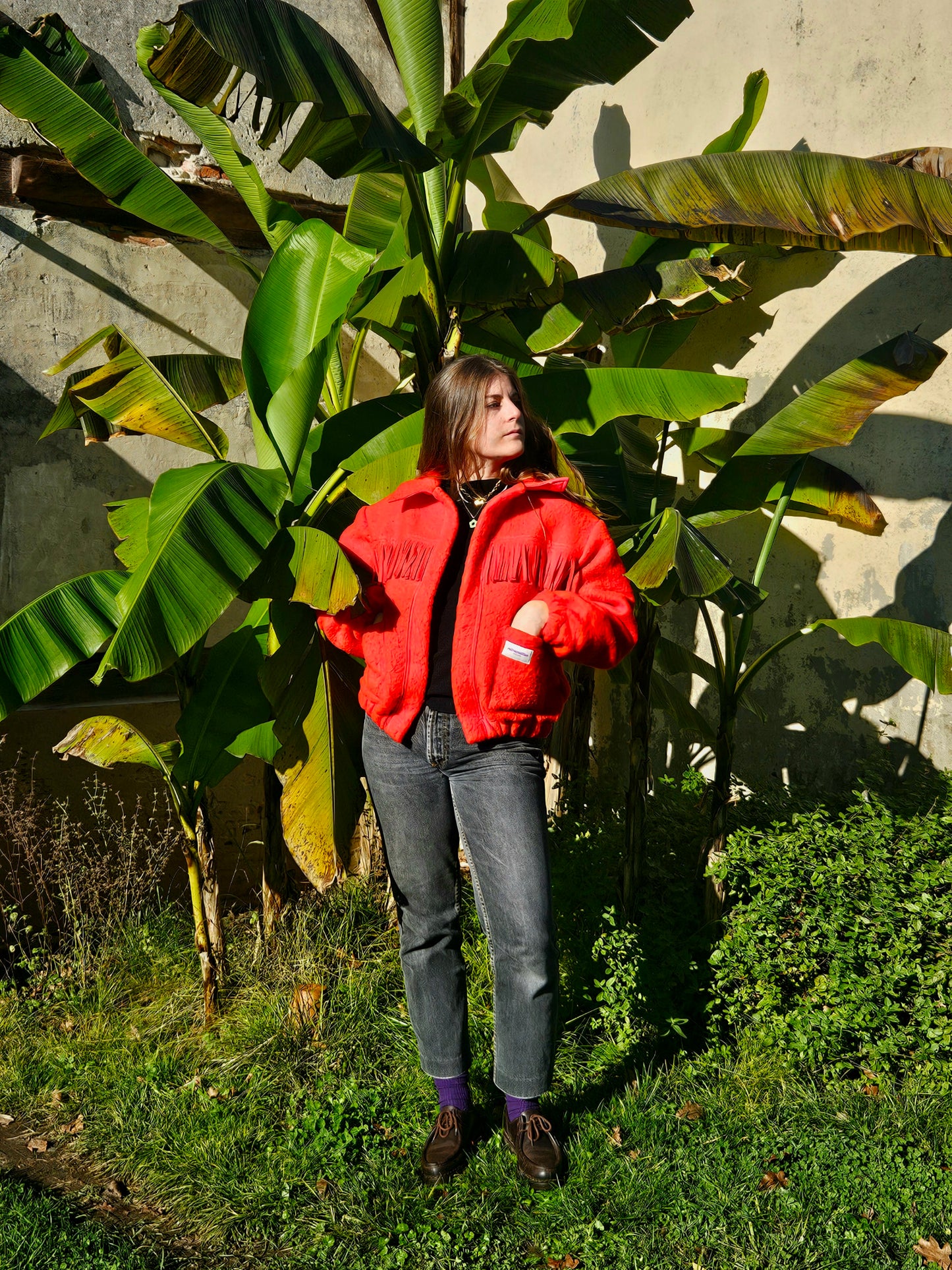 Veste couverture bomber à franges