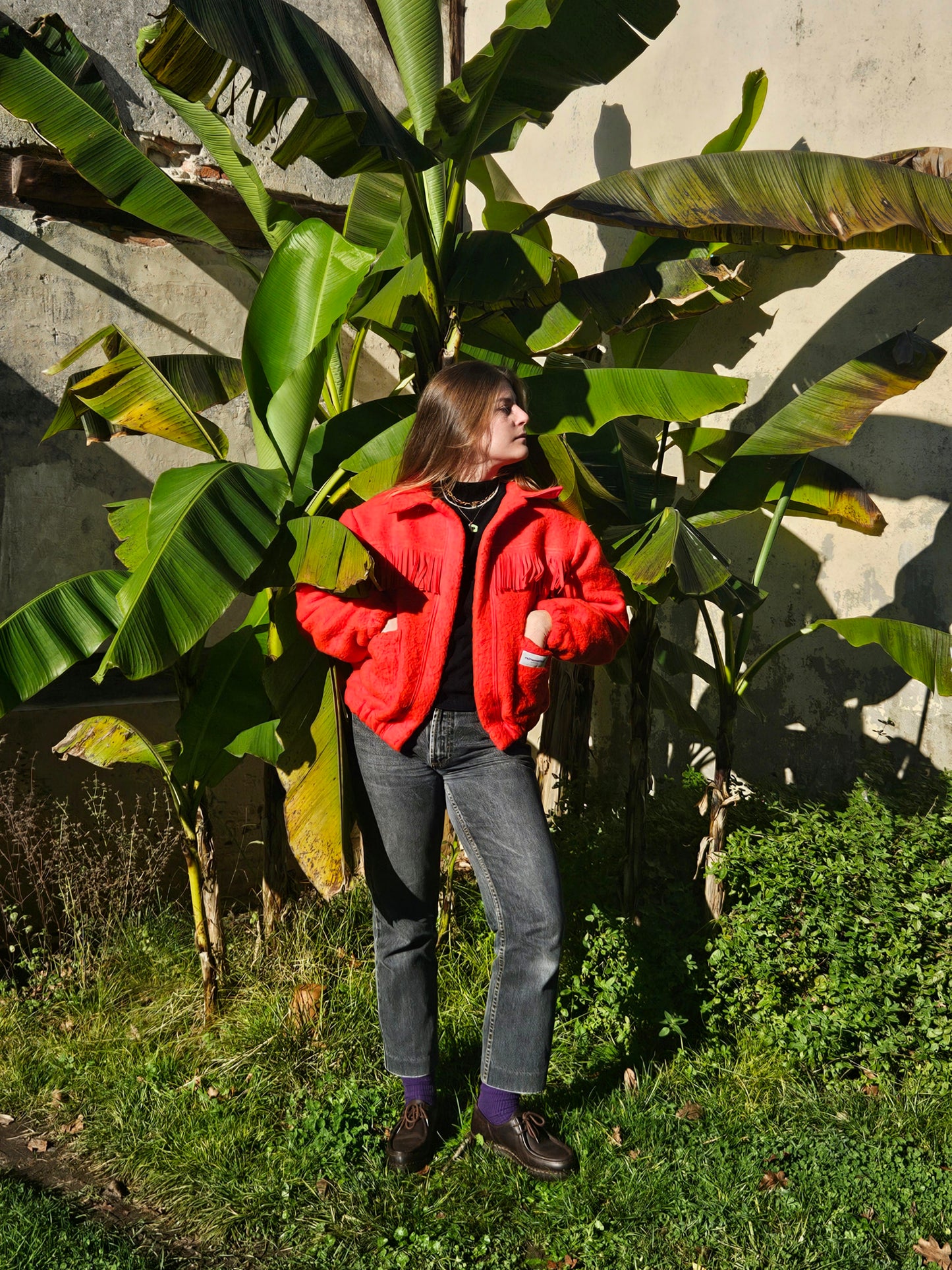 Veste couverture bomber à franges