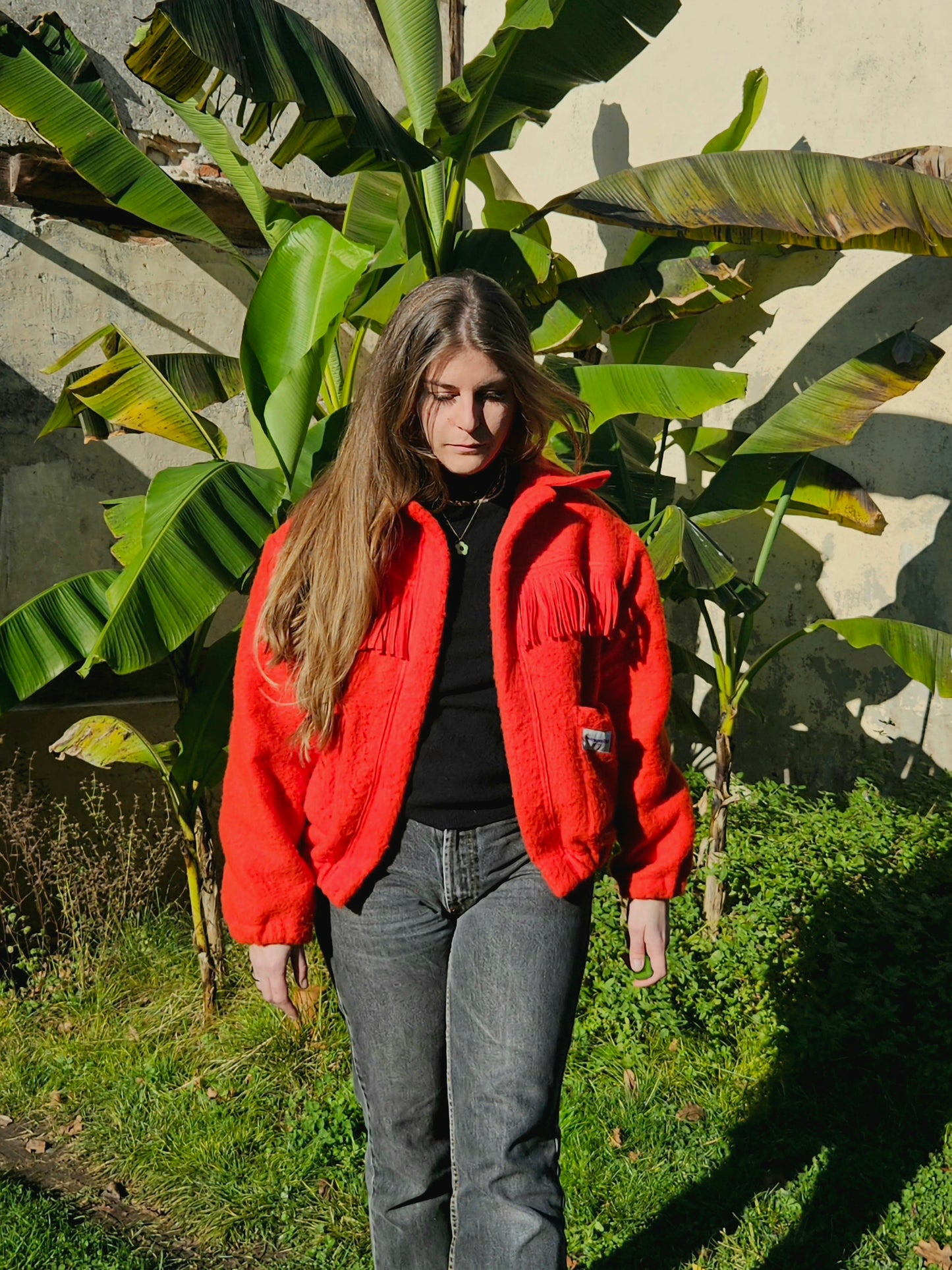 Veste couverture bomber à franges
