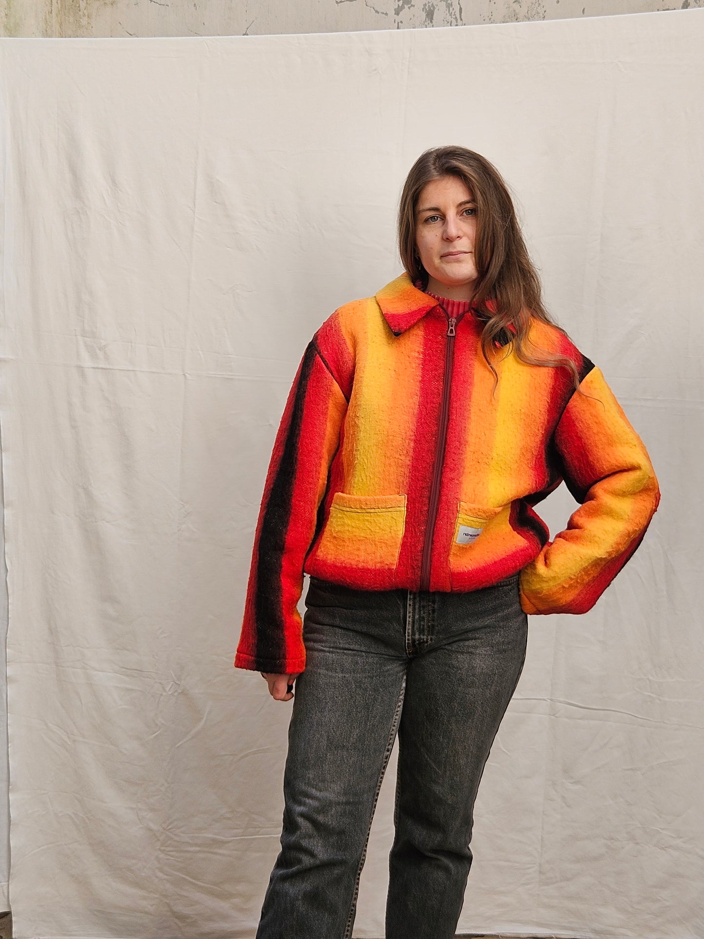 Veste couverture rayée bomber