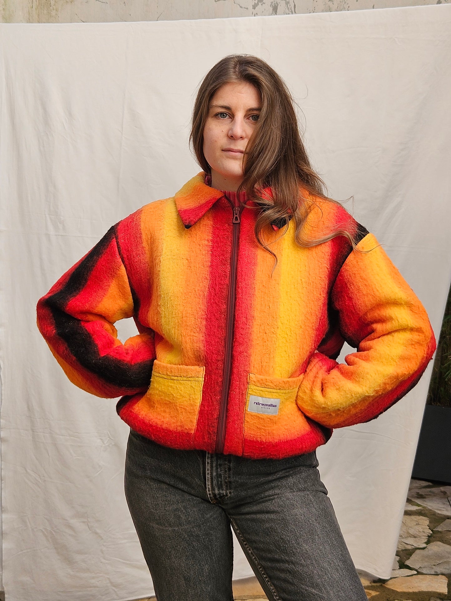 Veste couverture rayée bomber