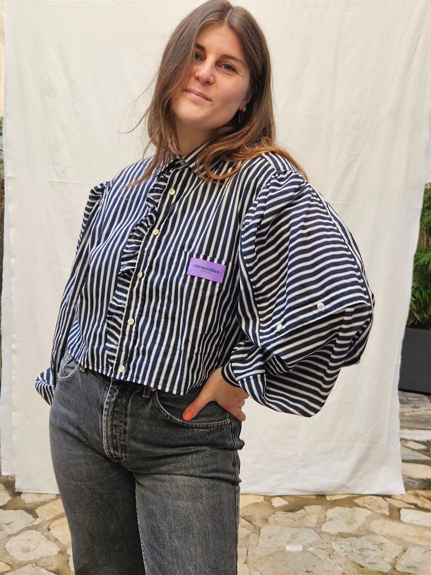 Chemise manche ballon rayée