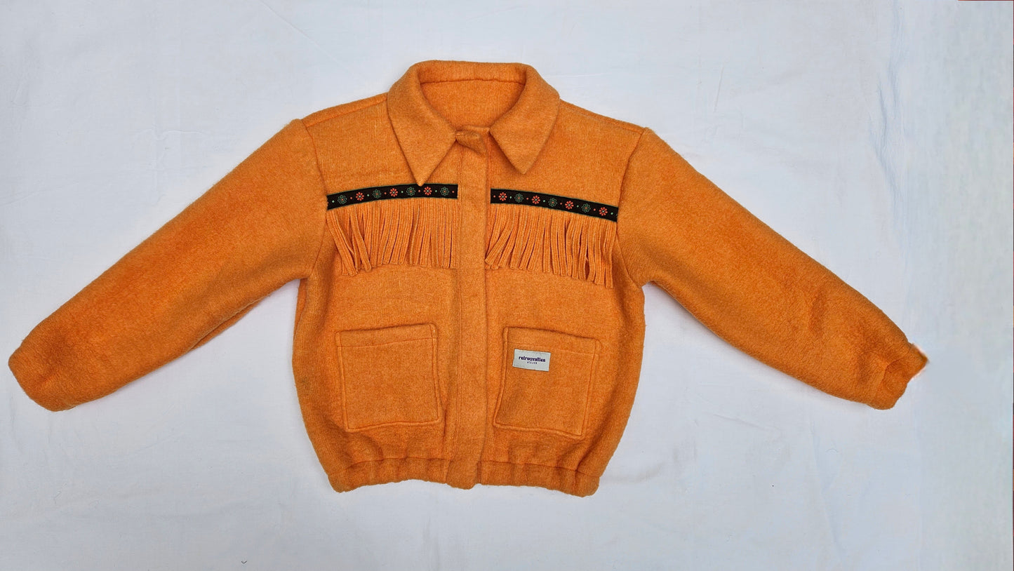 Veste couverture à franges et galon vintage