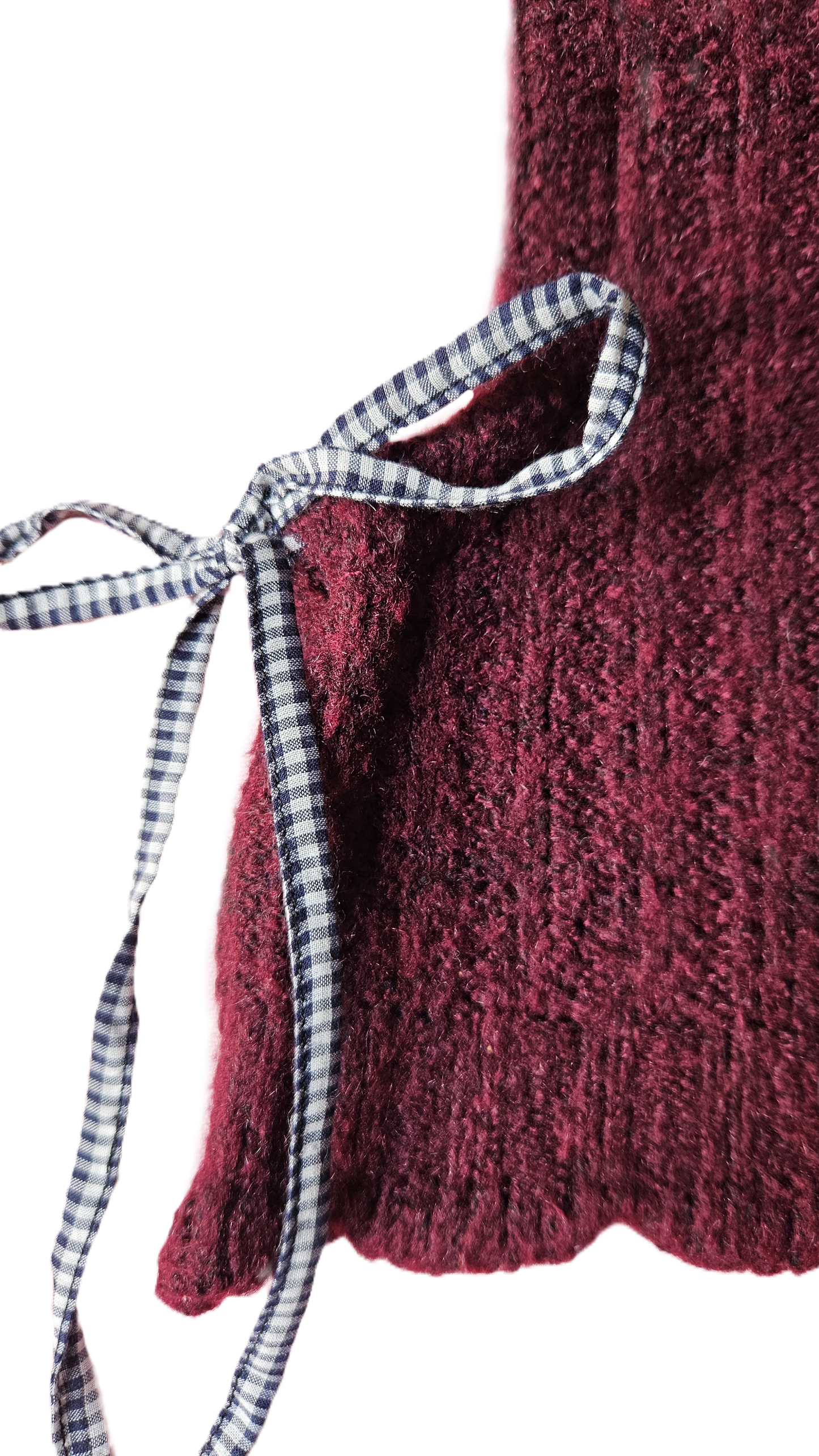 Cagoule bordeaux - cordon vichy noir et blanc