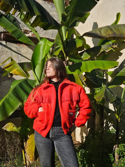 Veste couverture bomber à franges