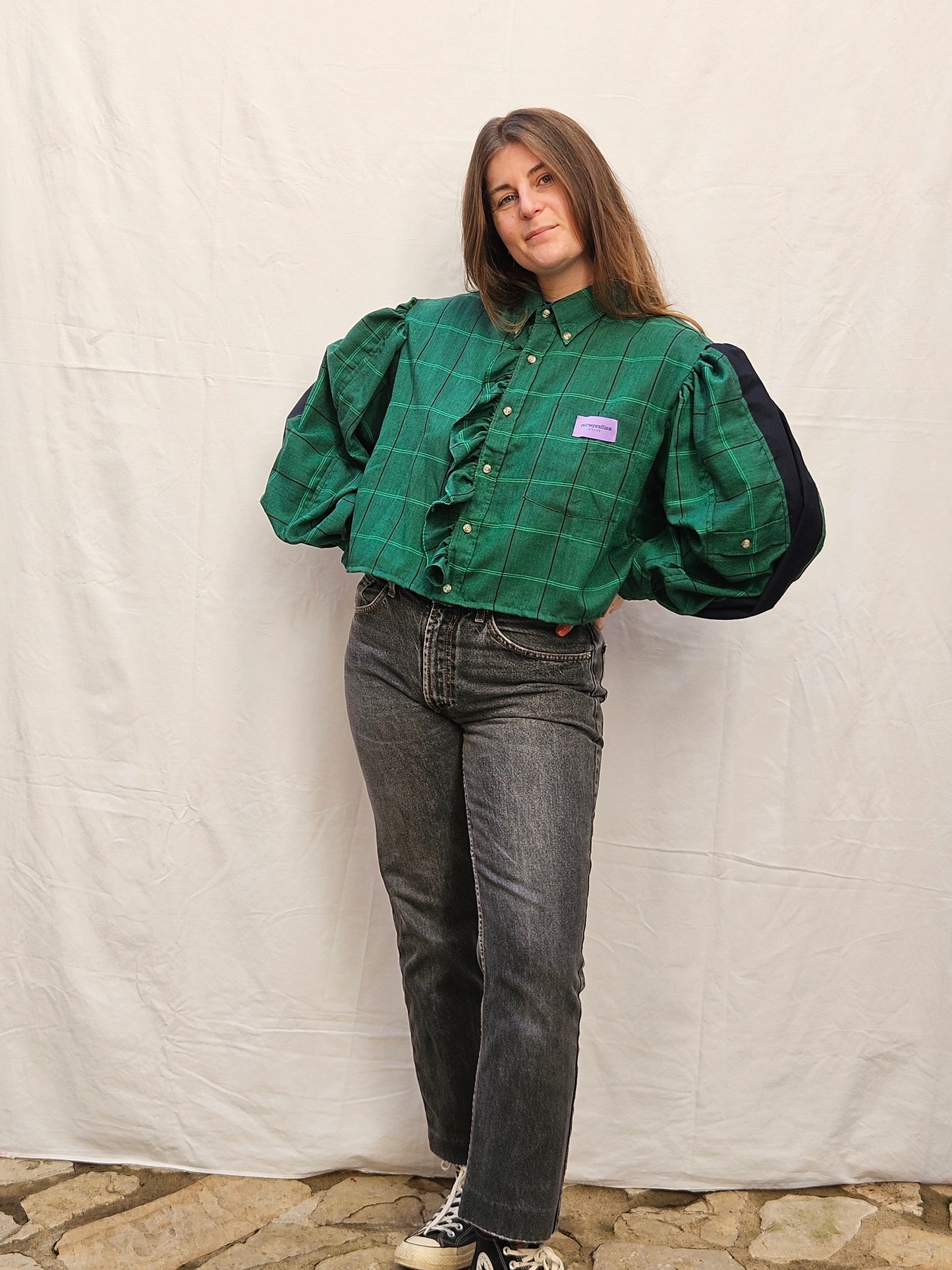 Chemise manche ballon verte