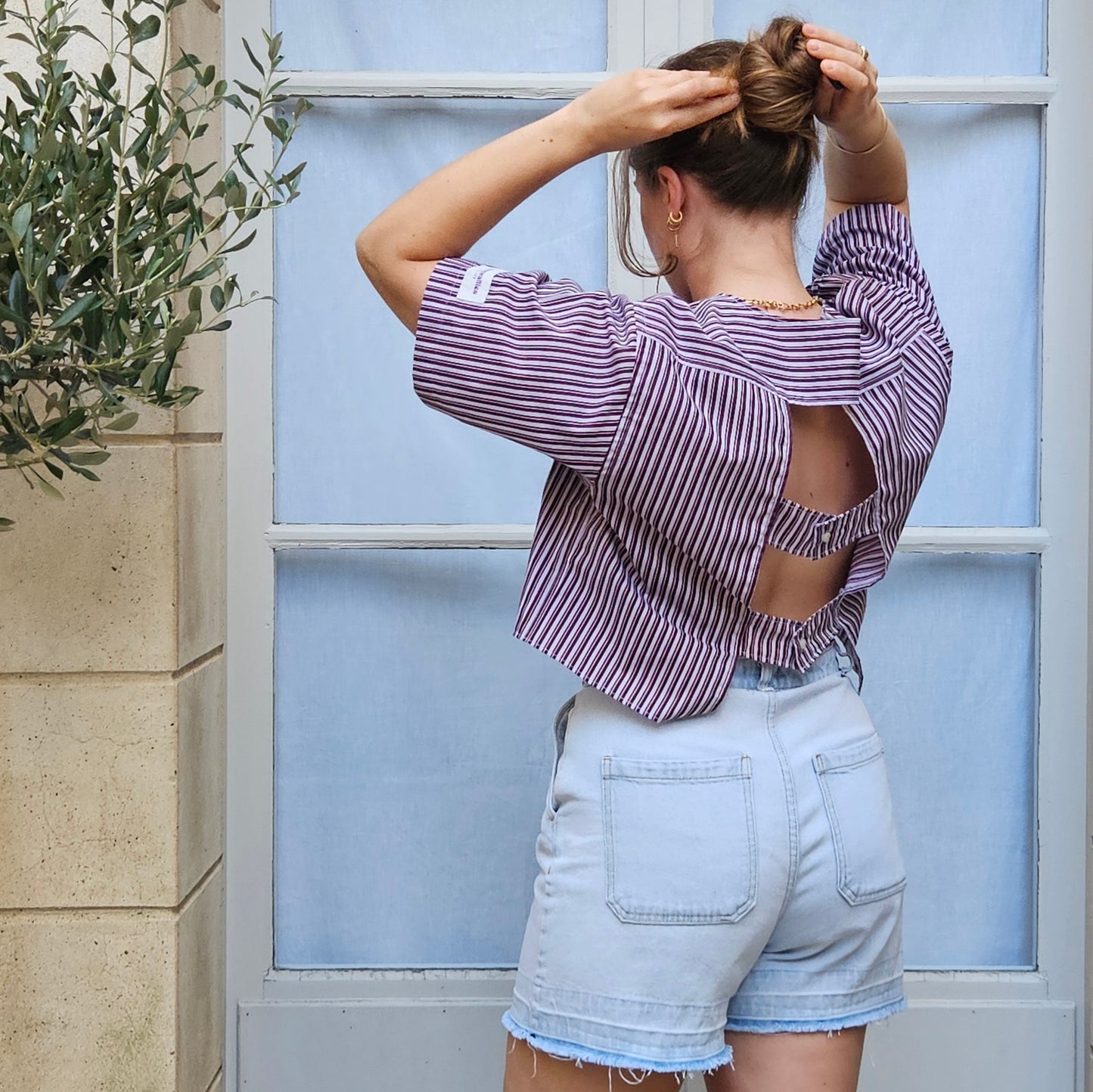 Blouse rayée dos nu