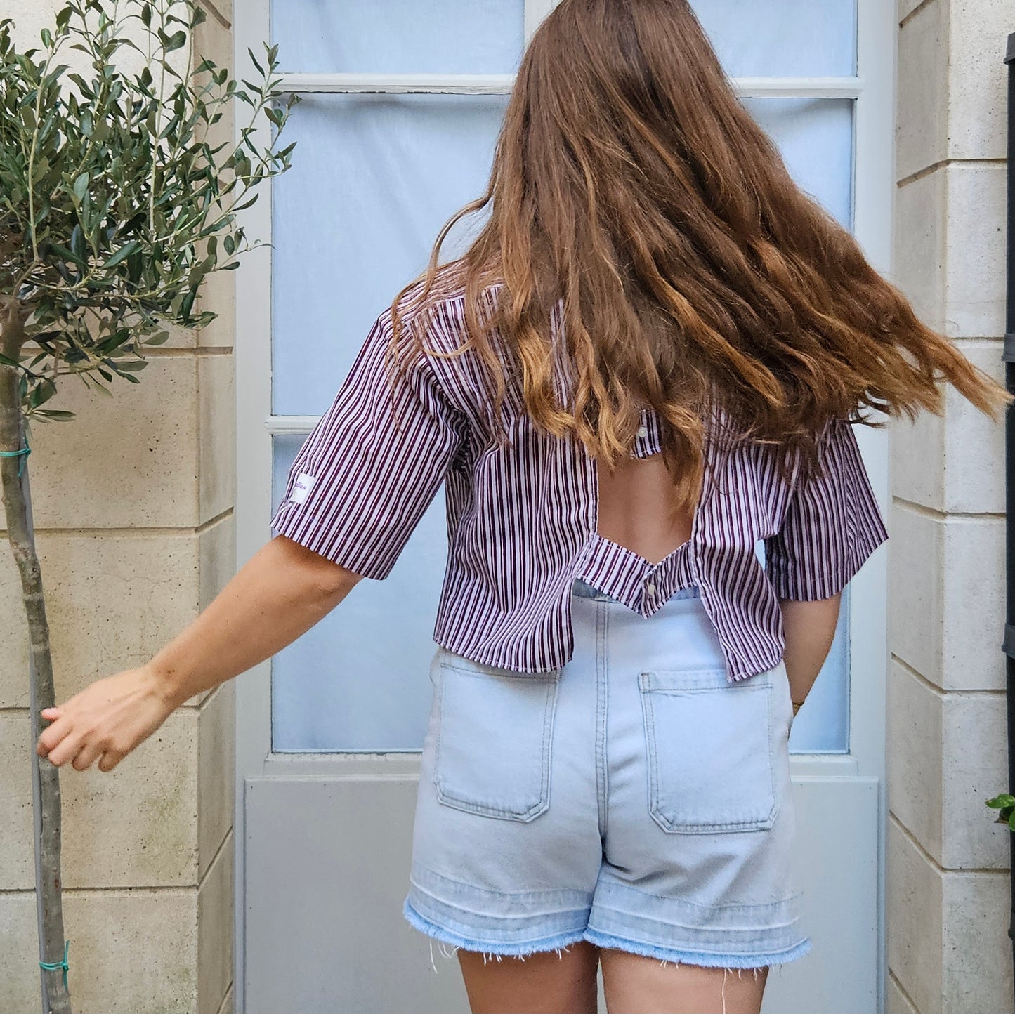 Blouse rayée dos nu