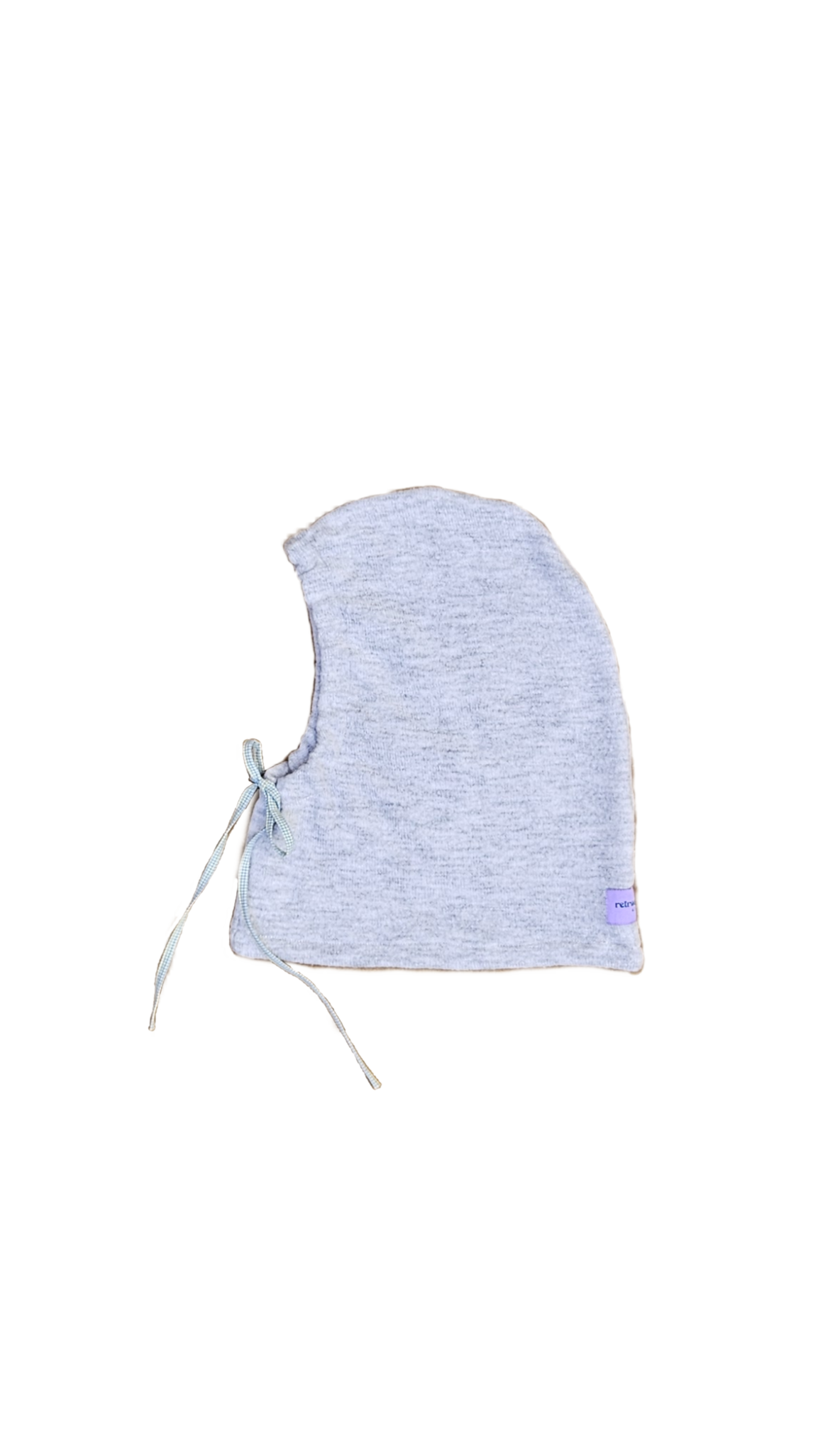 Cagoule gris clair - cordon vichy écru et vert