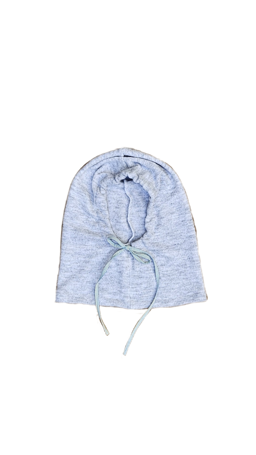 Cagoule gris clair - cordon vichy écru et vert