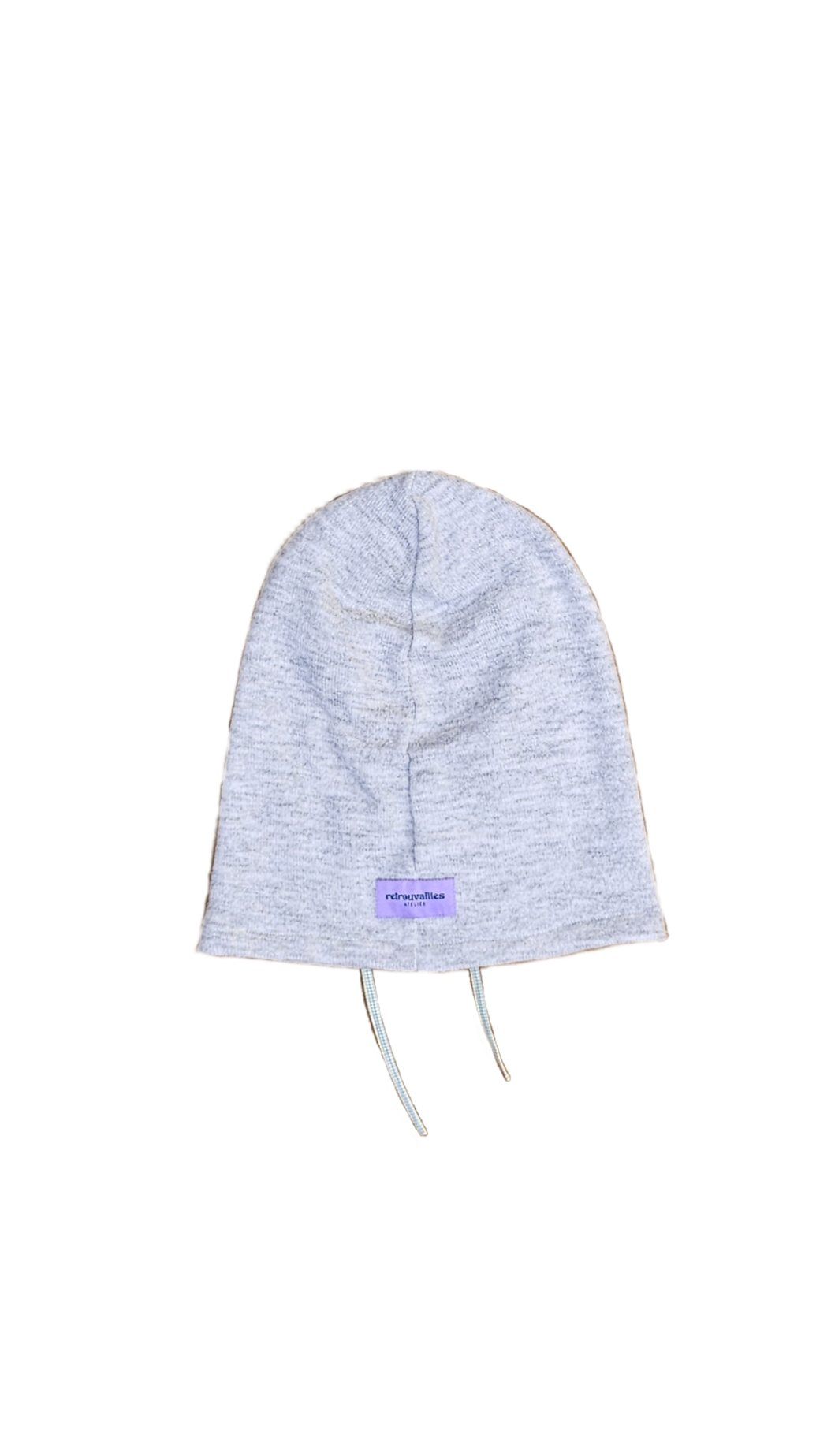 Cagoule gris clair - cordon vichy écru et vert