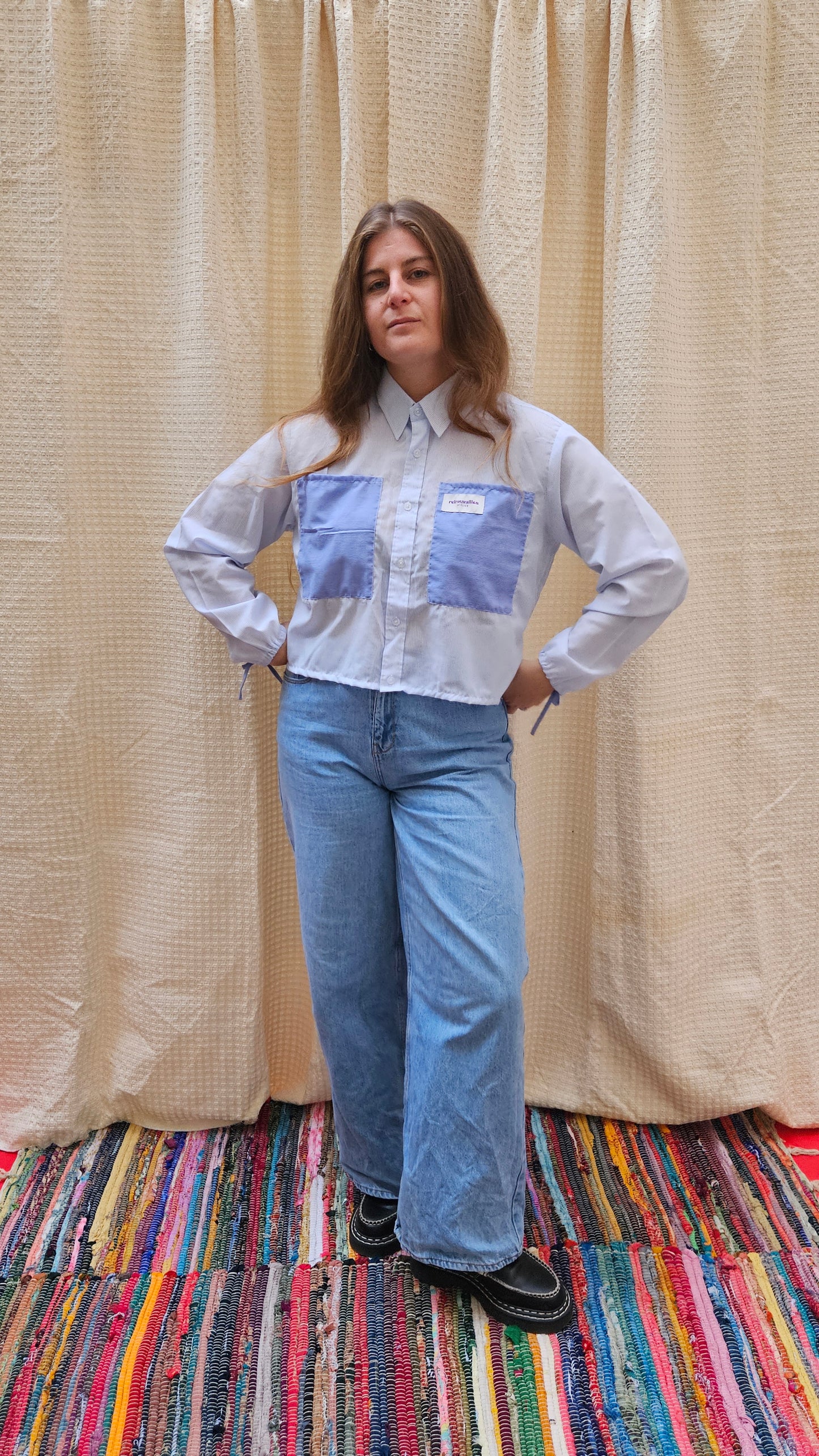 Chemise bicolore poches et fronces dos