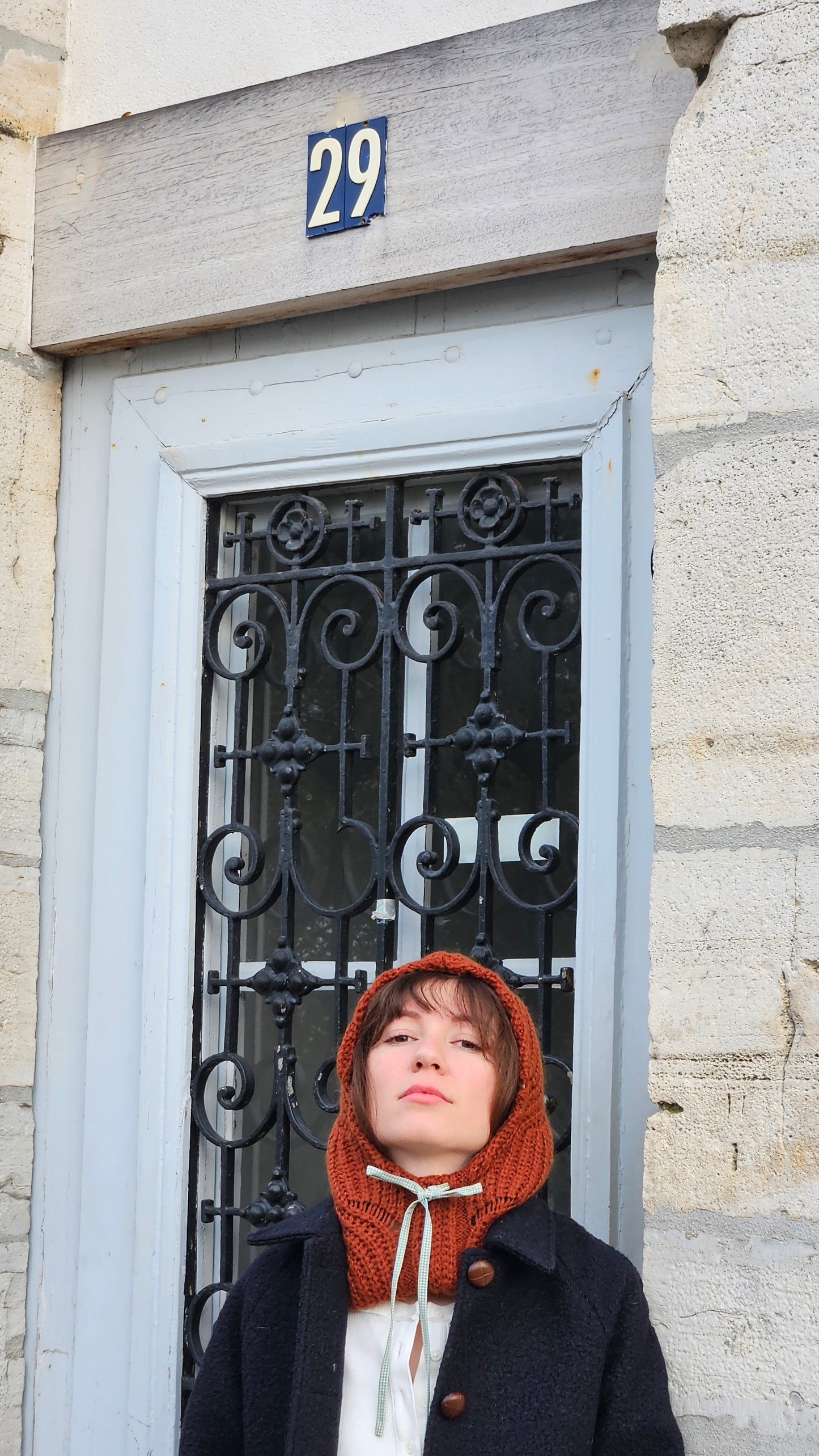 Cagoule terracotta - cordon vichy noir et blanc