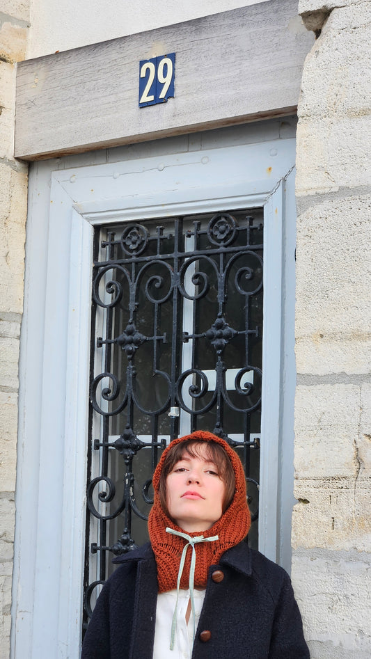 Cagoule terracotta - cordon vichy noir et blanc