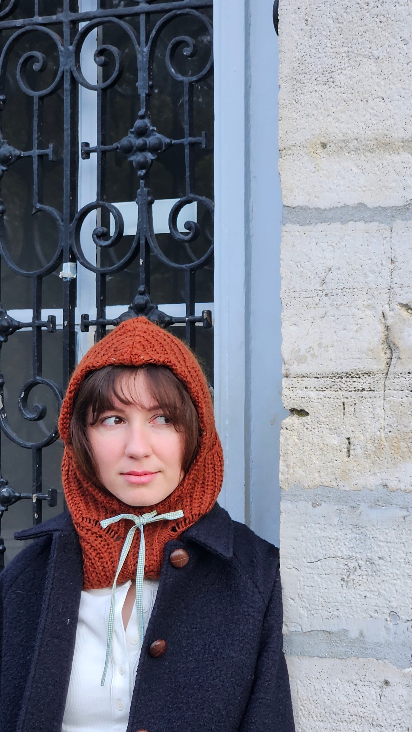 Cagoule terracotta - cordon vichy écru et vert