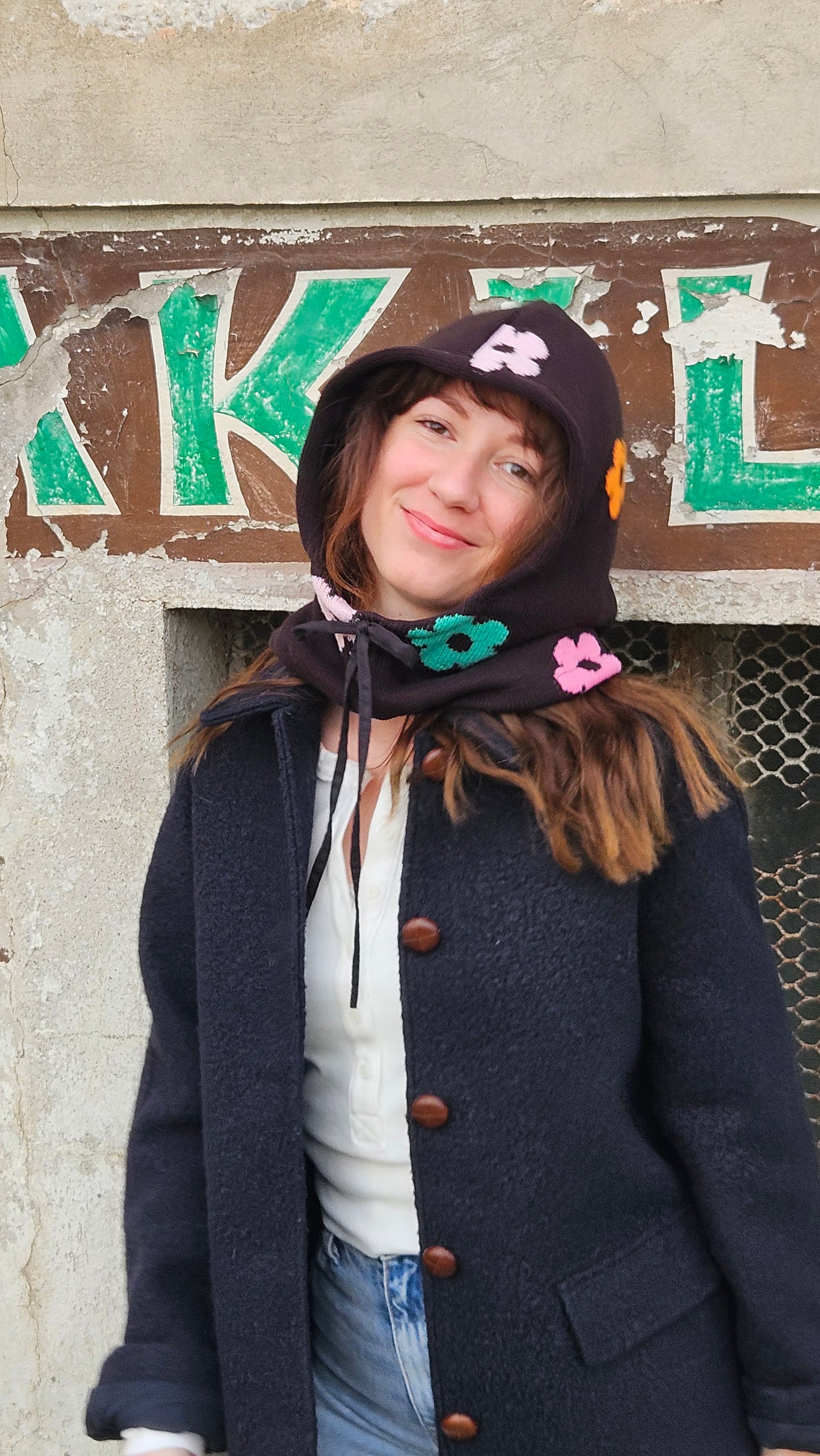 Cagoule à fleurs - cordon vert