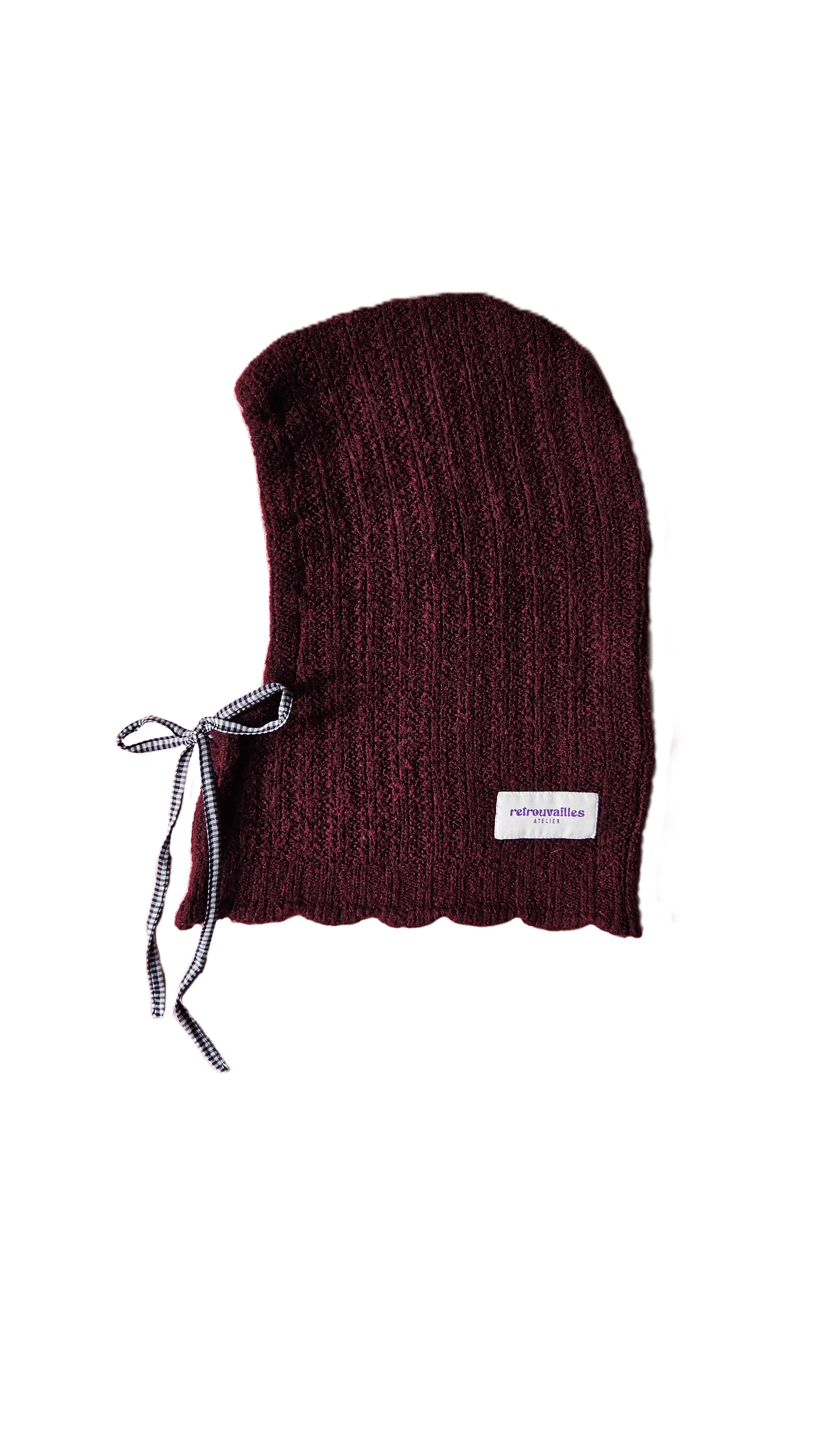 Cagoule bordeaux - cordon vichy noir et blanc