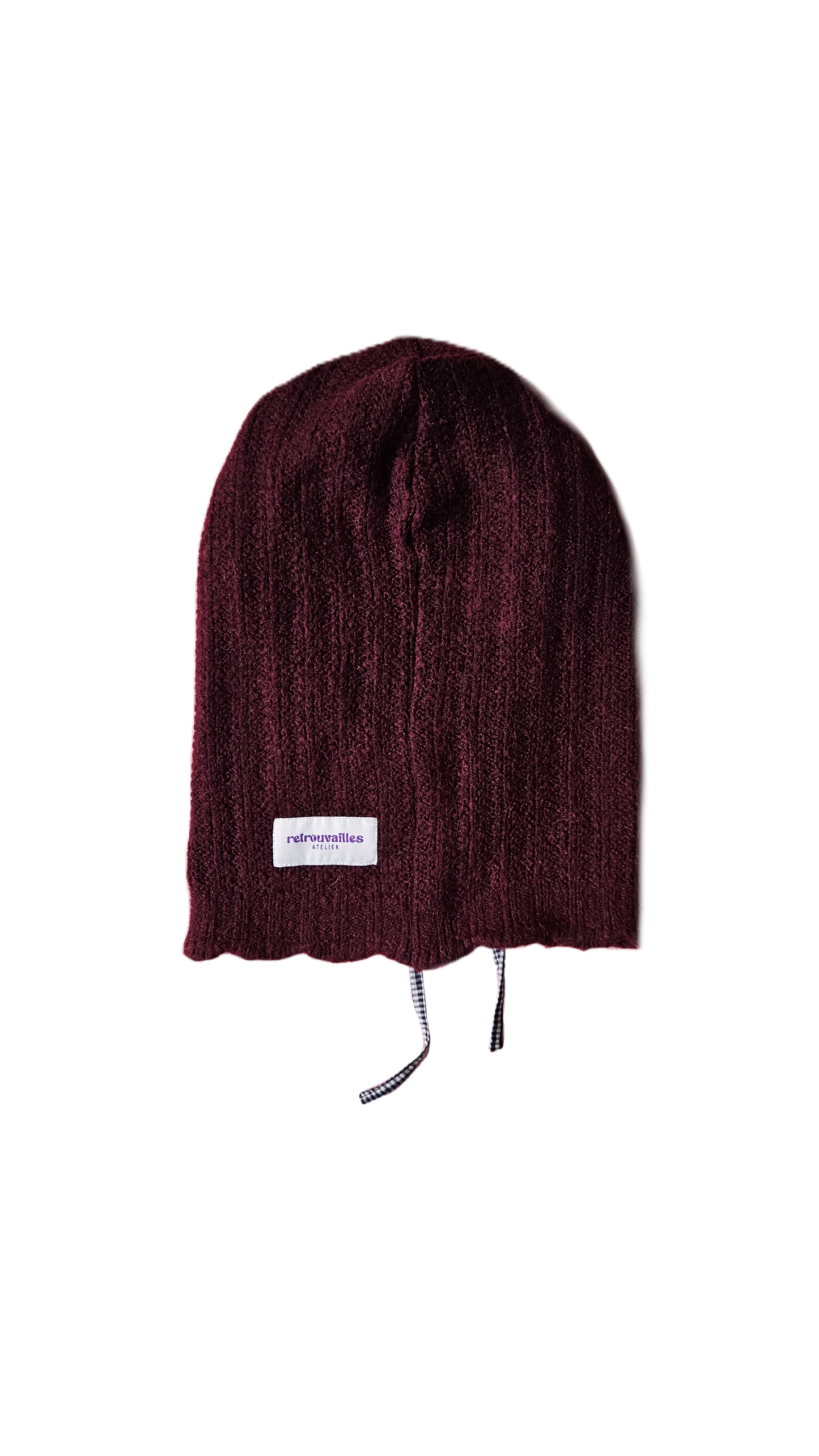 Cagoule bordeaux - cordon vichy noir et blanc