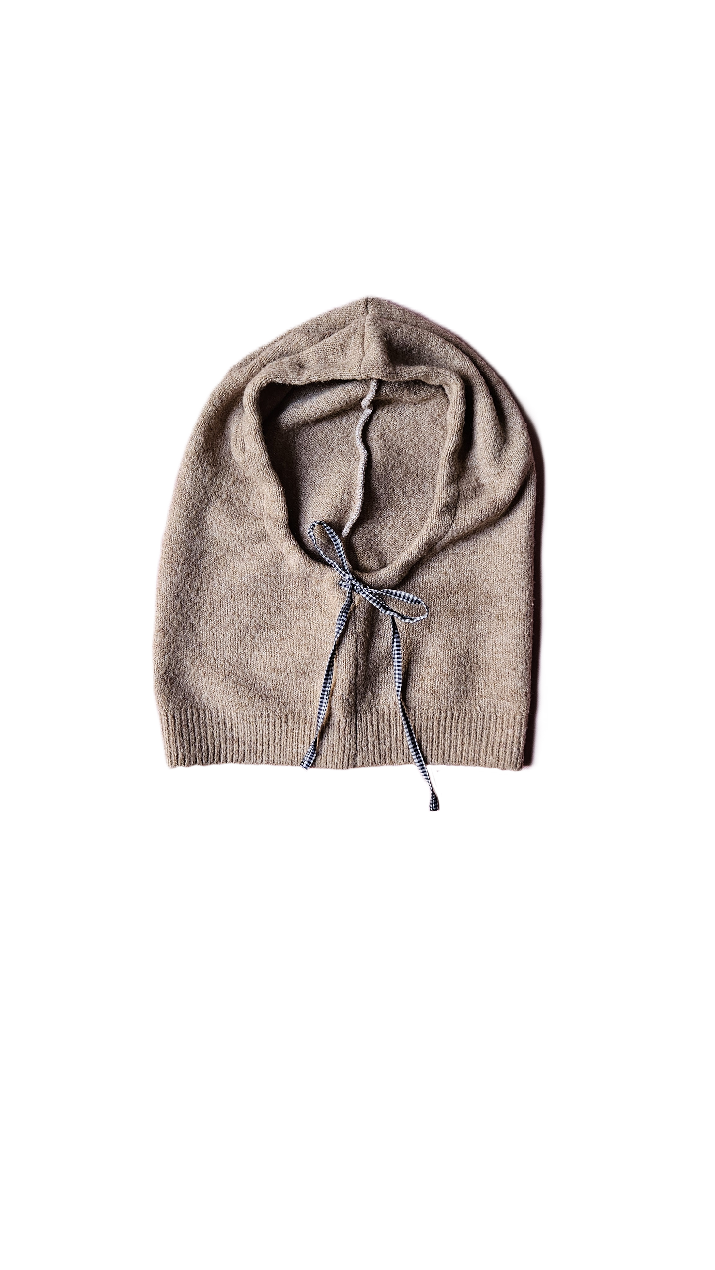 Cagoule beige - cordon vichy noir et blanc