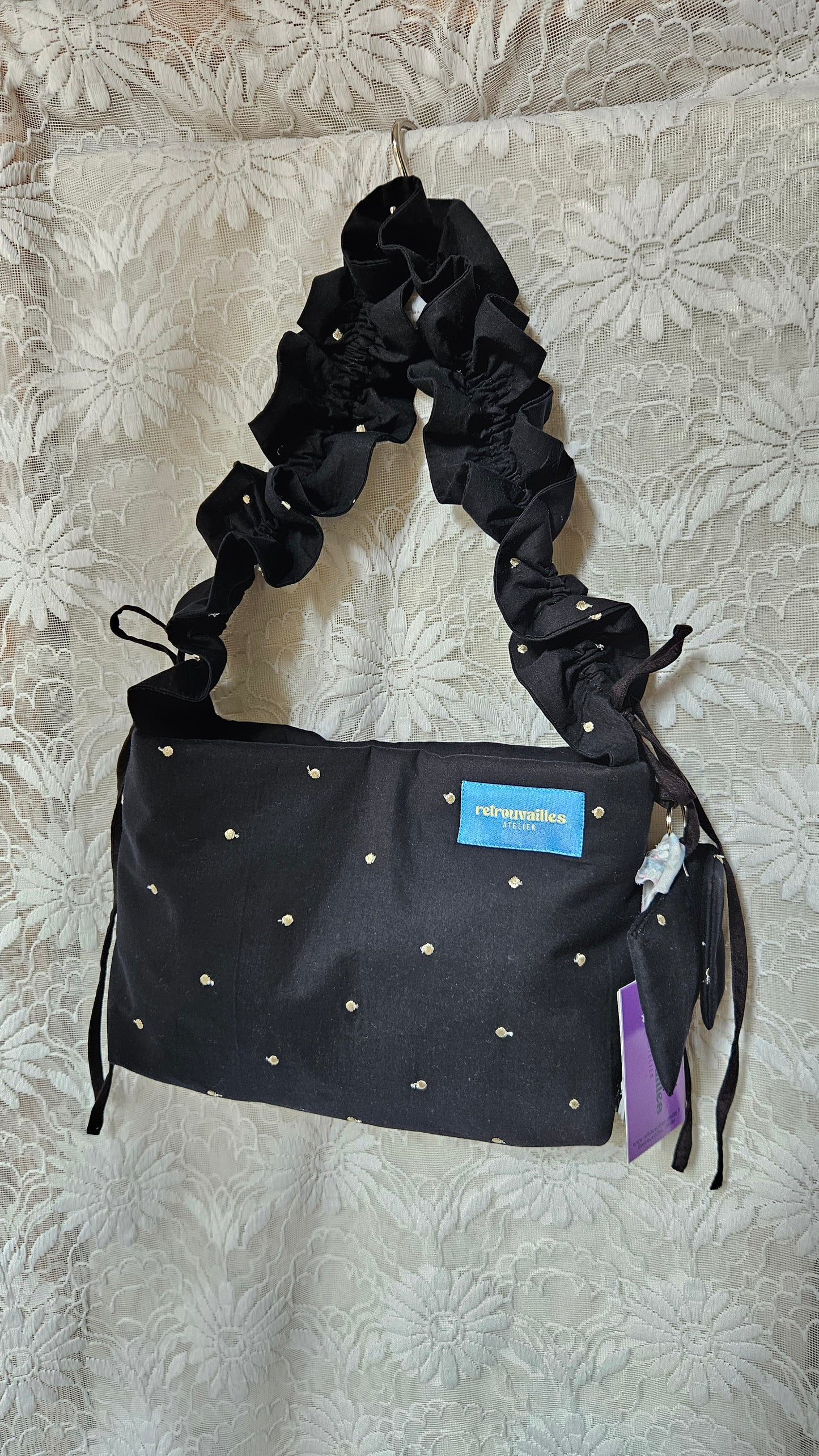 Sac 1 anse réglable noir pois dorés