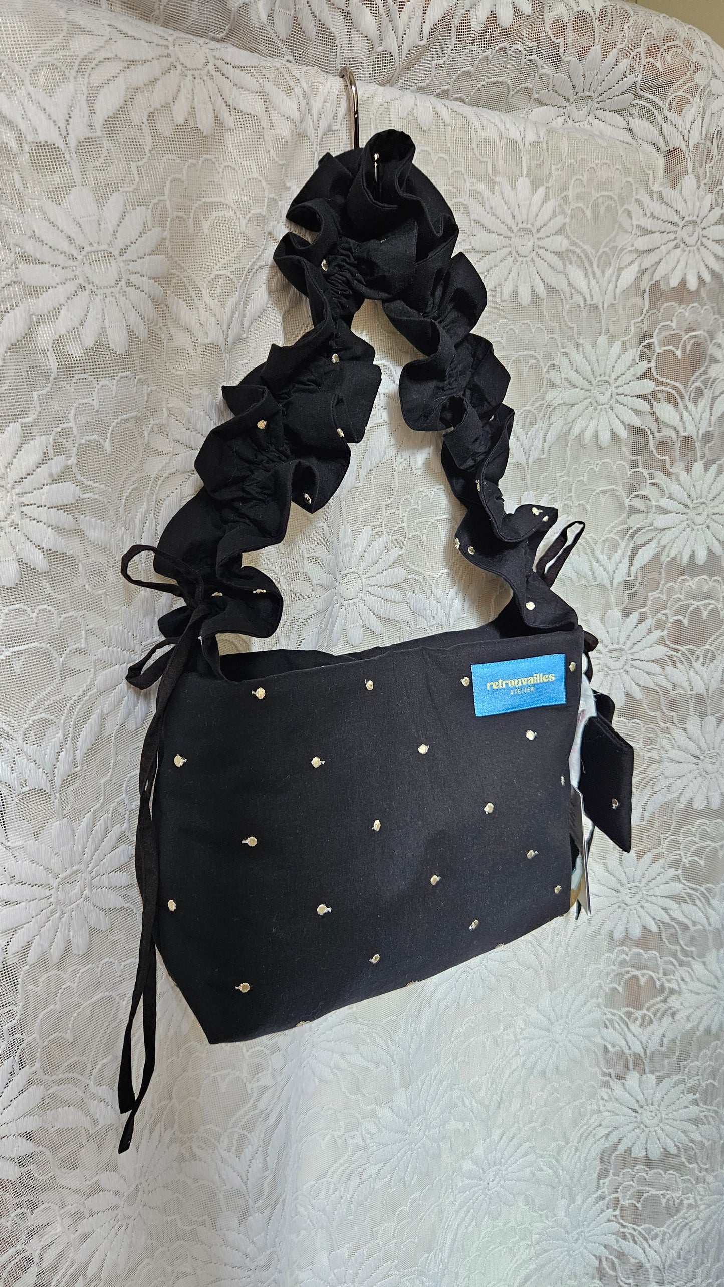 Sac 1 anse réglable noir pois dorés