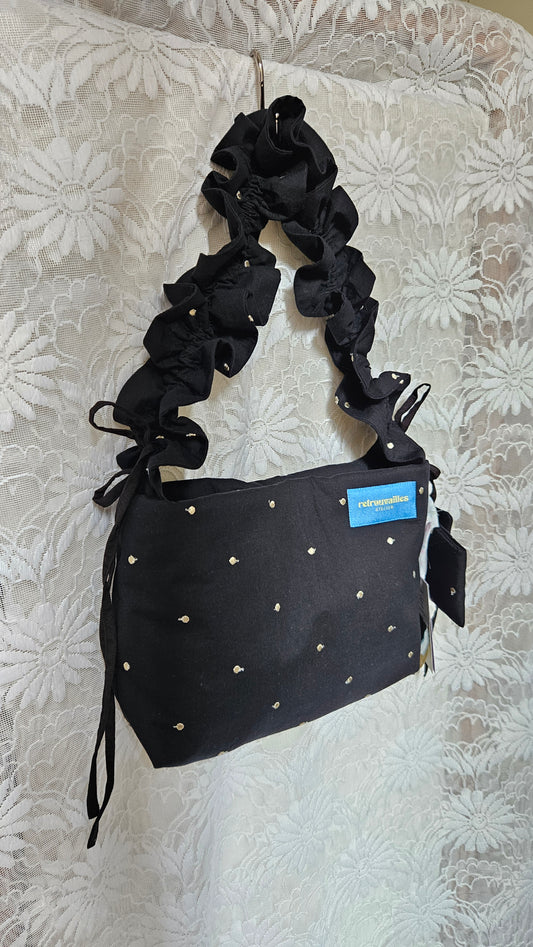 Sac 1 anse réglable noir pois dorés