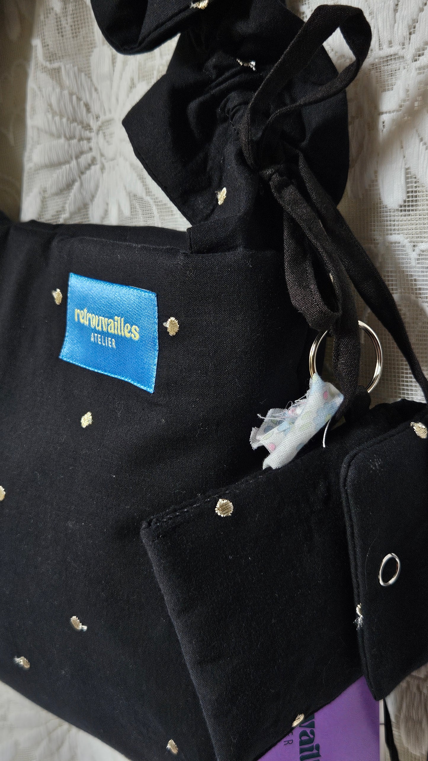 Sac 1 anse réglable noir pois dorés