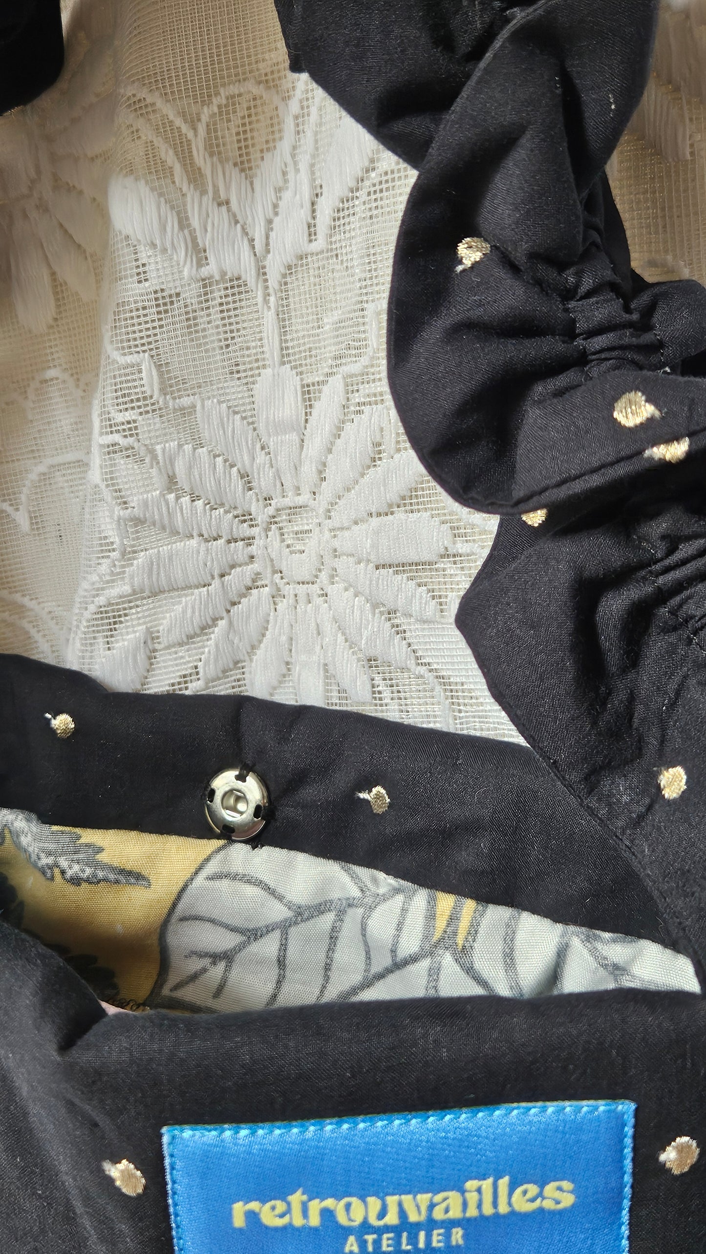 Sac 1 anse réglable noir pois dorés