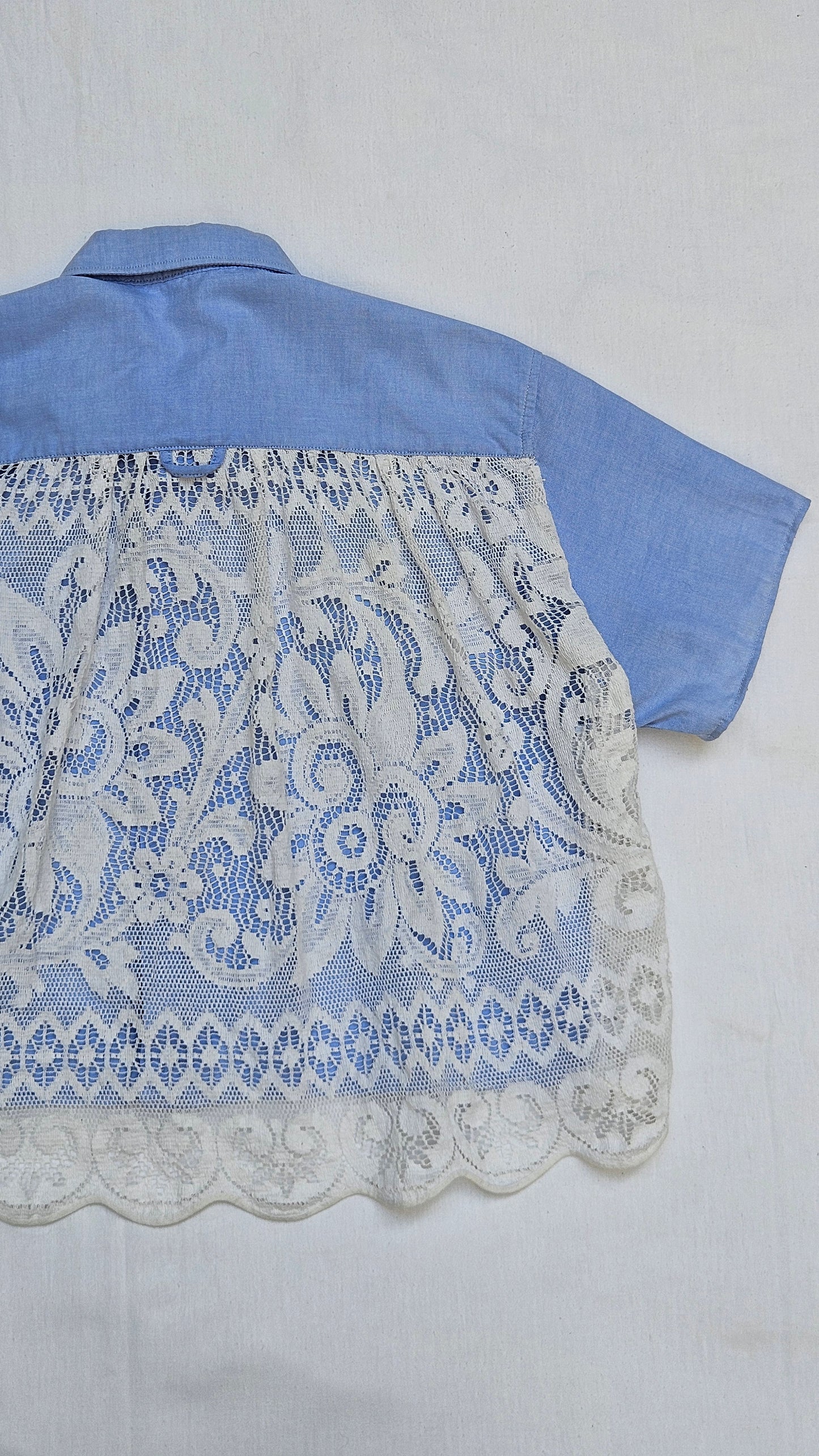 Blouse bleue dentelle