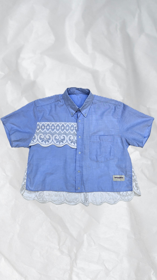 Blouse bleue dentelle