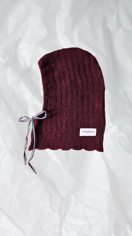 Cagoule bordeaux - cordon vichy noir et blanc