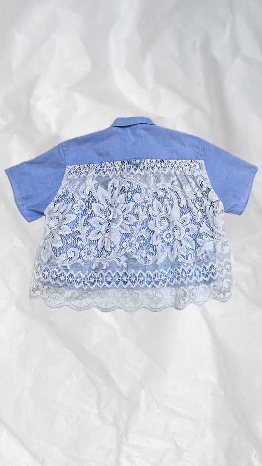Blouse bleue dentelle