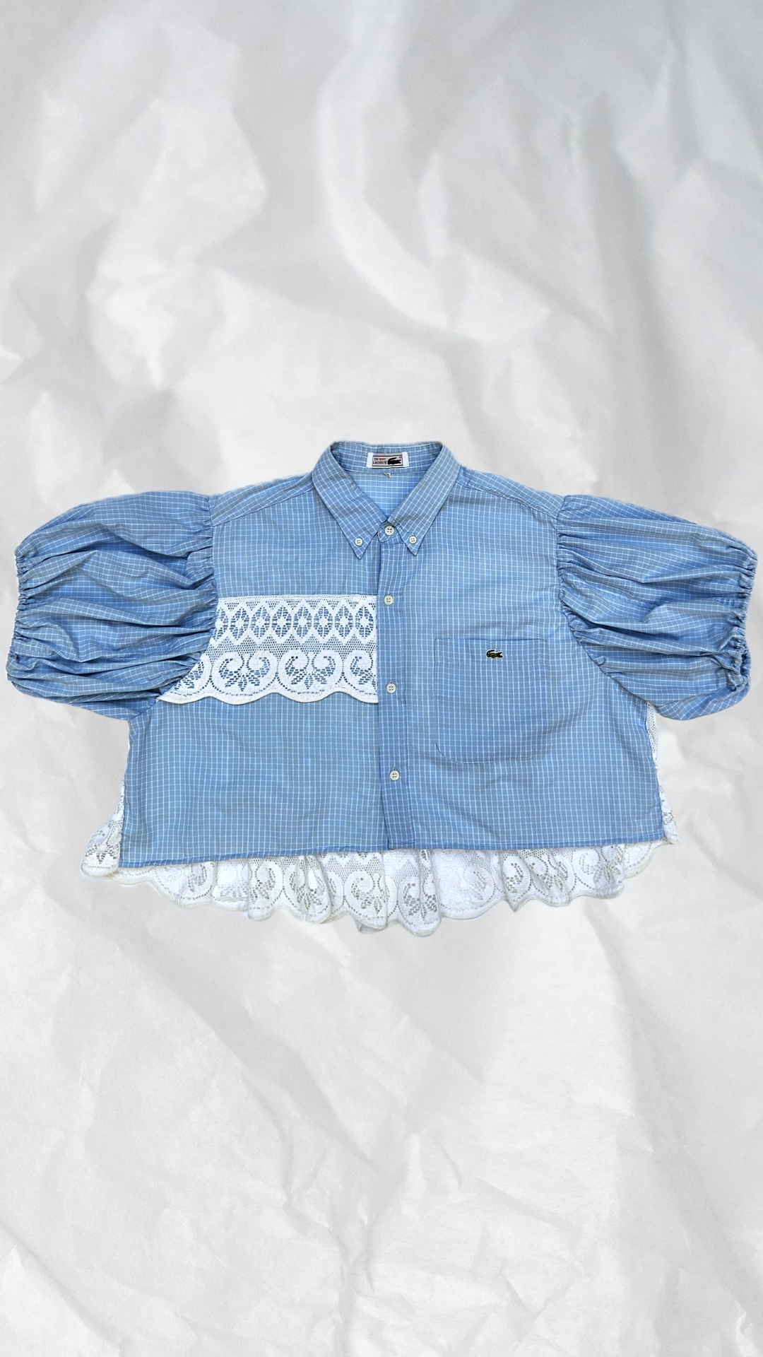 Blouse à crocodile carreaux et dentelle