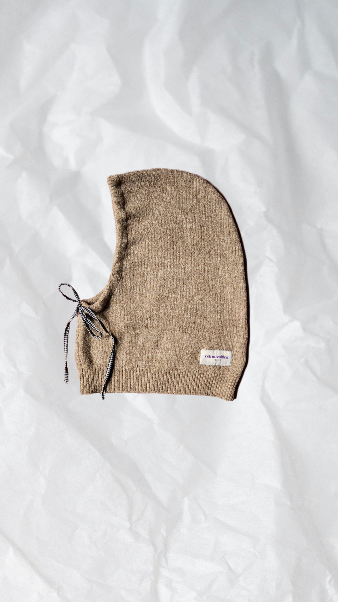 Cagoule beige - cordon vichy noir et blanc