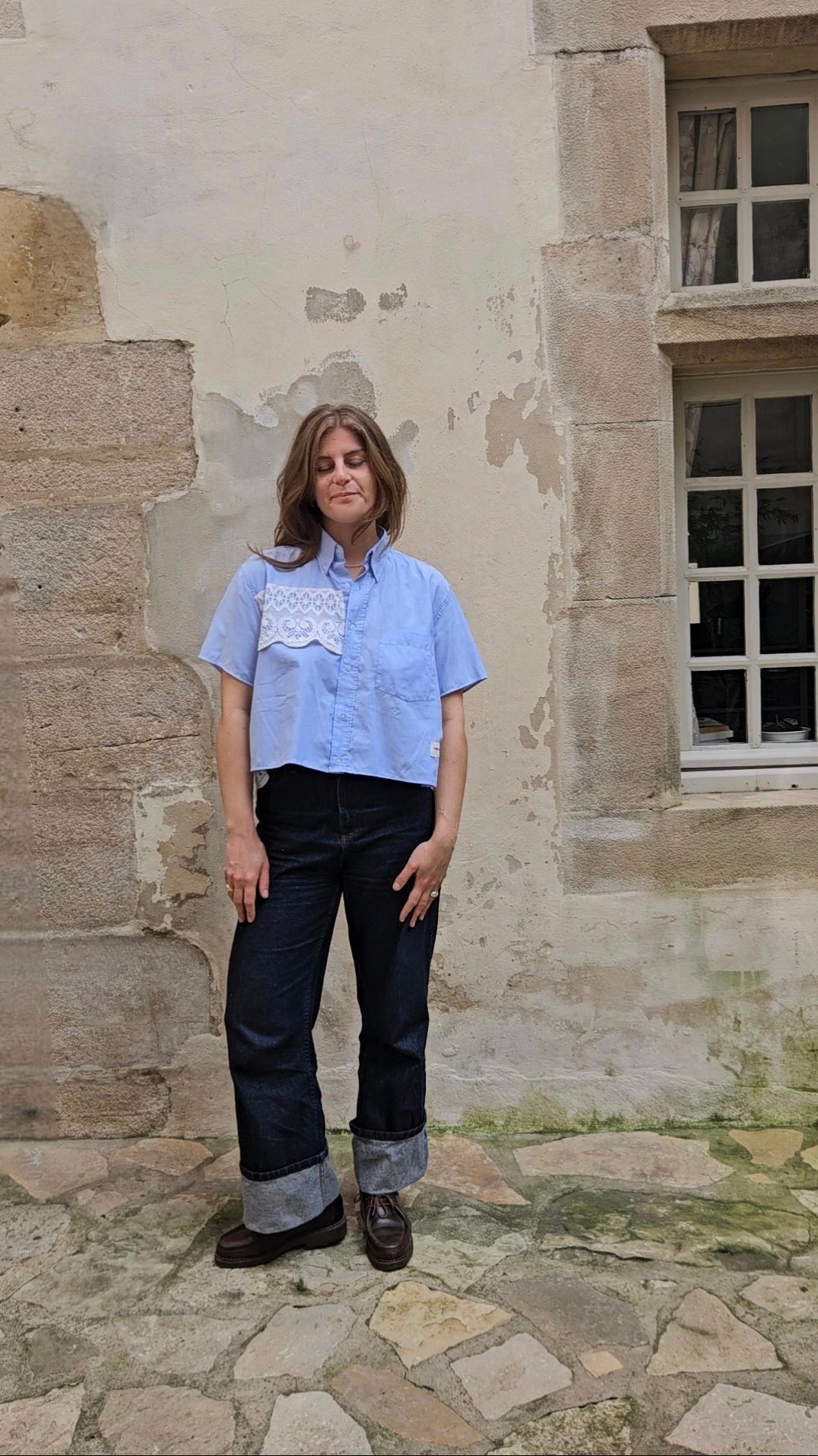 Blouse bleue dentelle